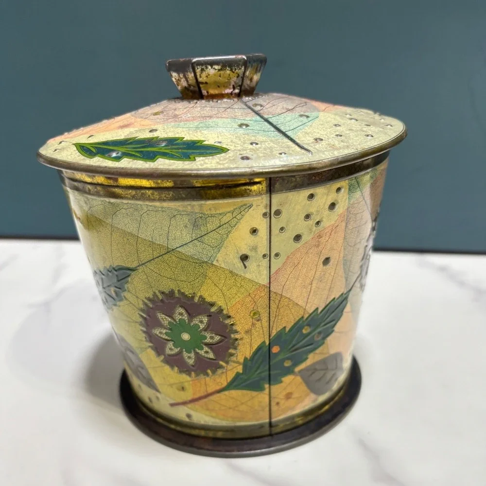 Vintage Baret Ware Art Grace Tin Canister Made in England Botanical Leaf Design
